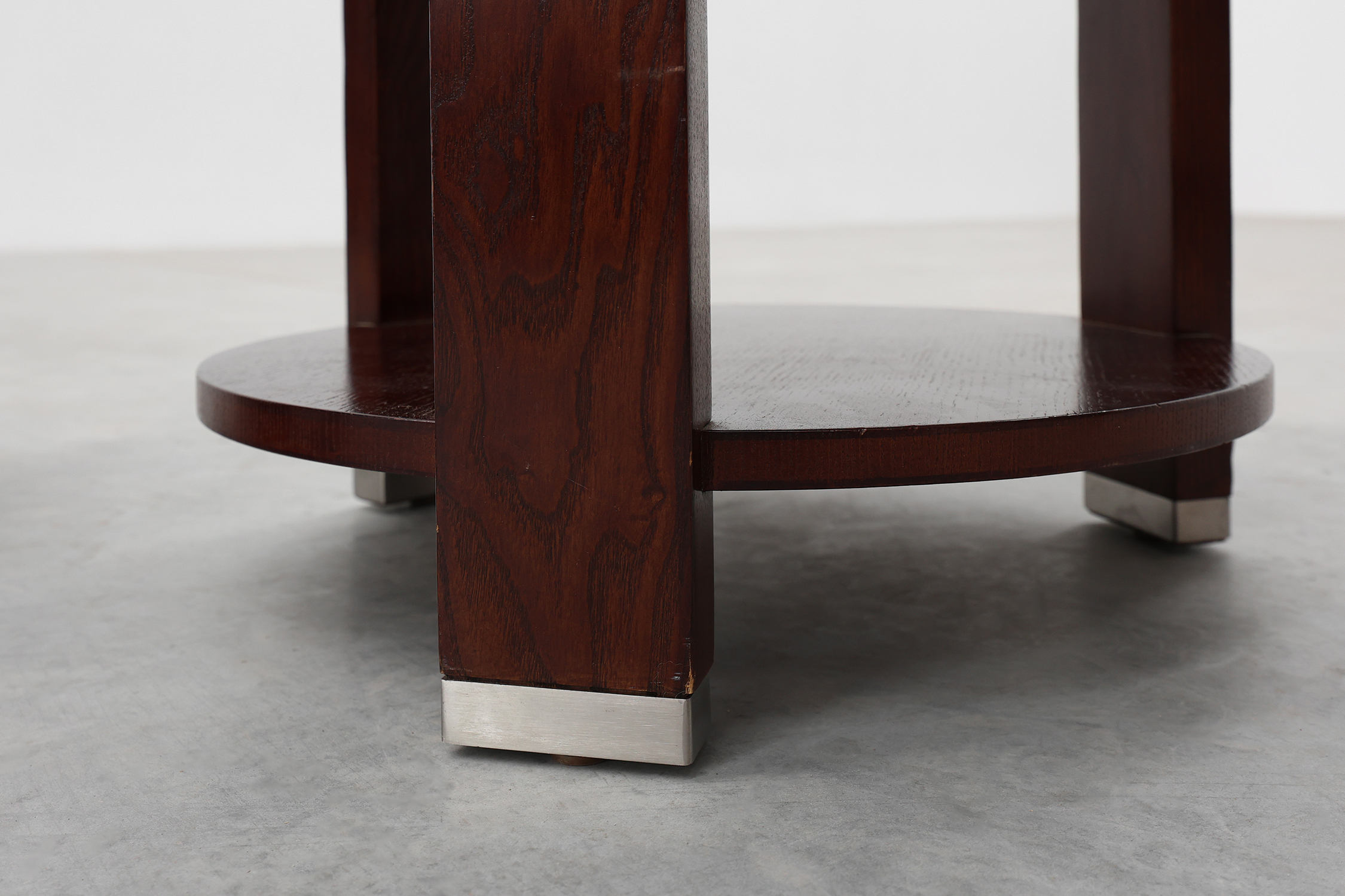 Pair of 2 round side tables in wood with metal, Belgium ca. 1980thumbnail